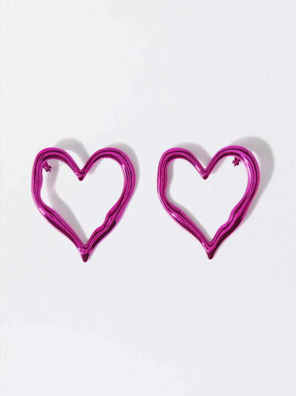 Online Exclusive - Heart Earrings, Pink, hi-res