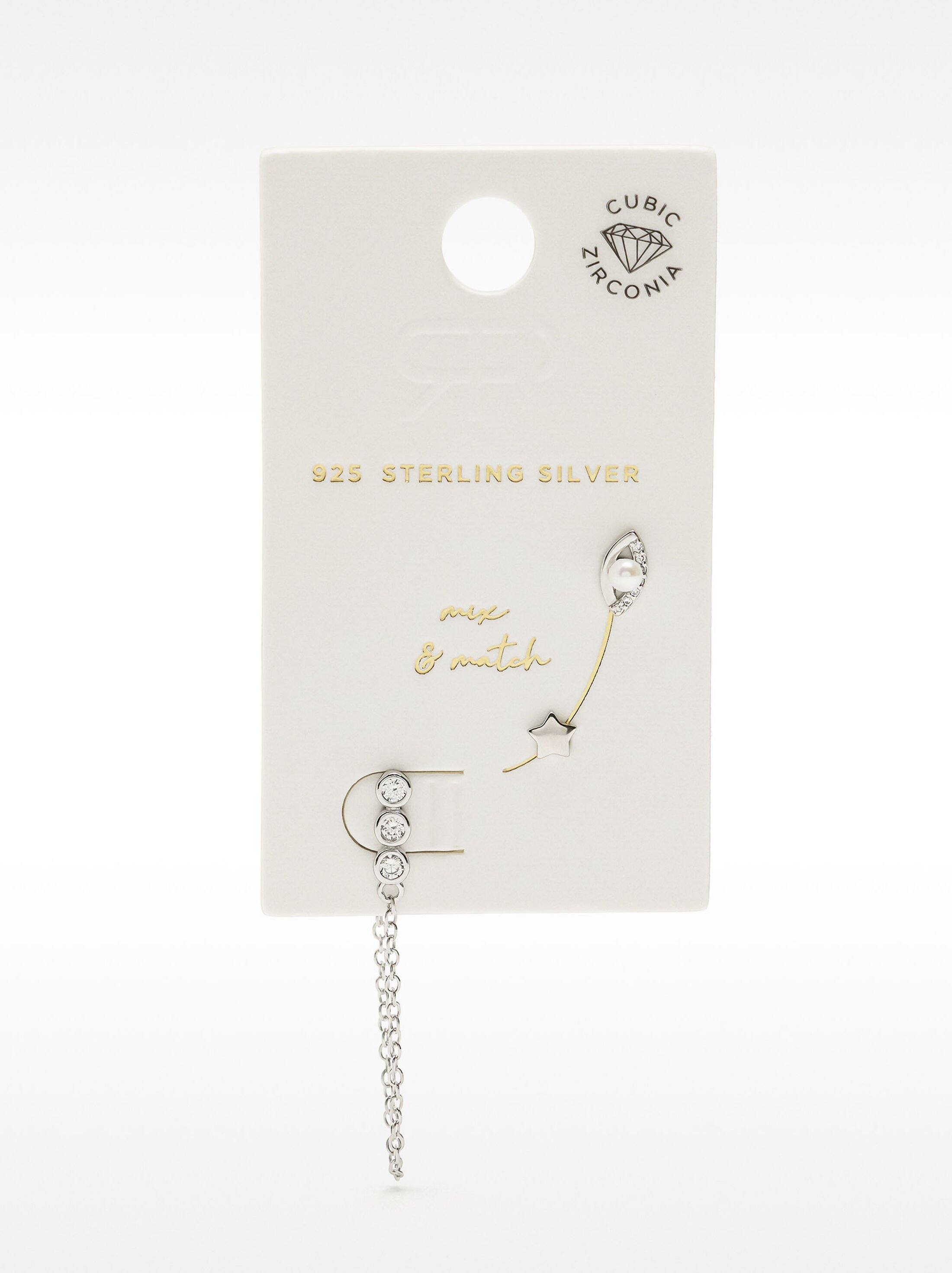 Set of earrings with zirconias and freshwater pearl - 925 sterling silver image number 4.0