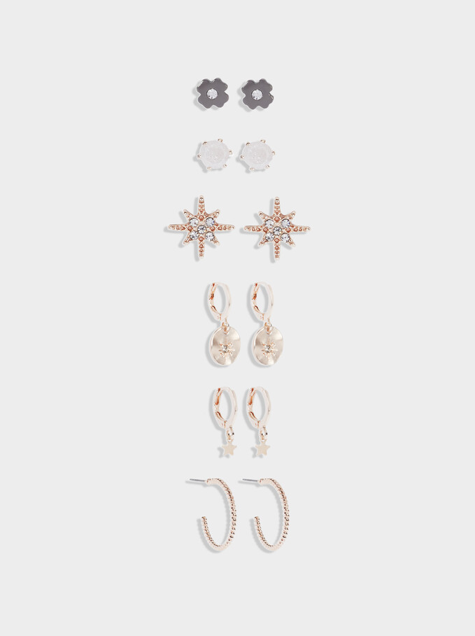 Set Of Hoop Earrings With Charms, Orange, hi-res