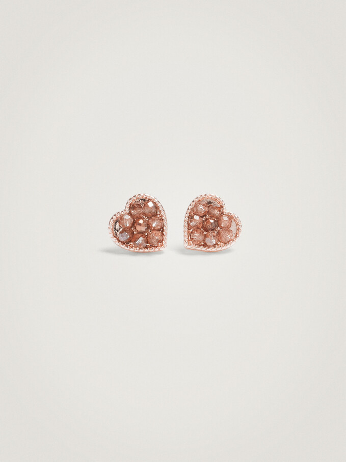 Short Earrings With Hearts , Orange, hi-res