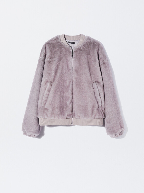 Fur Coat With Pockets, Purple, hi-res