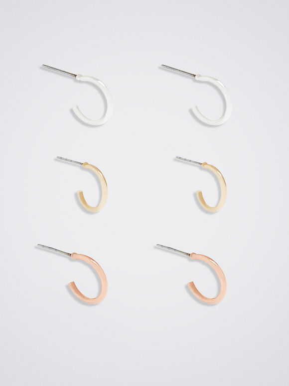 Set Of Basic Small Hoop Earrings, Multicolor, hi-res