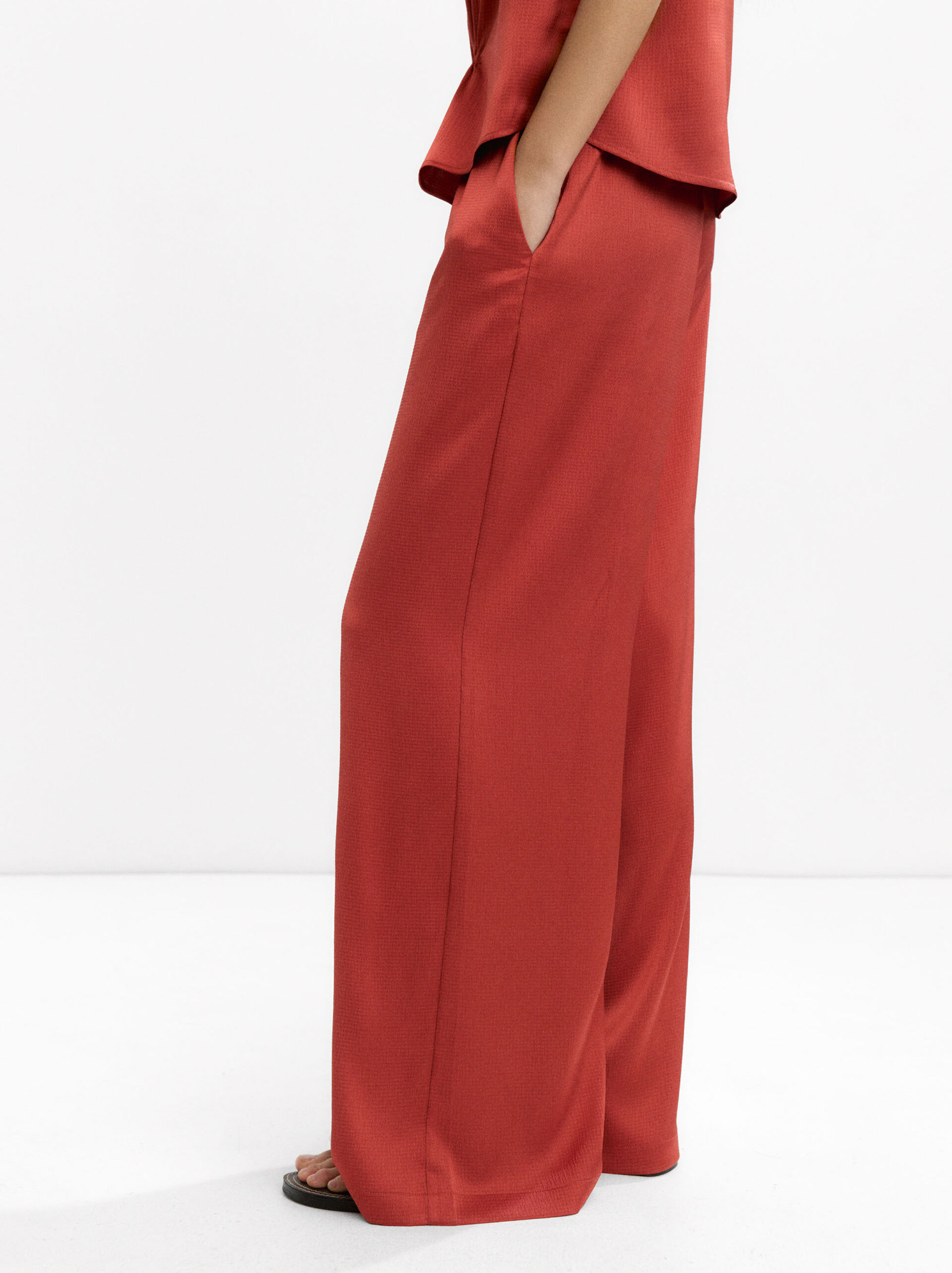 Satin trousers with elastic waist image number 2.0