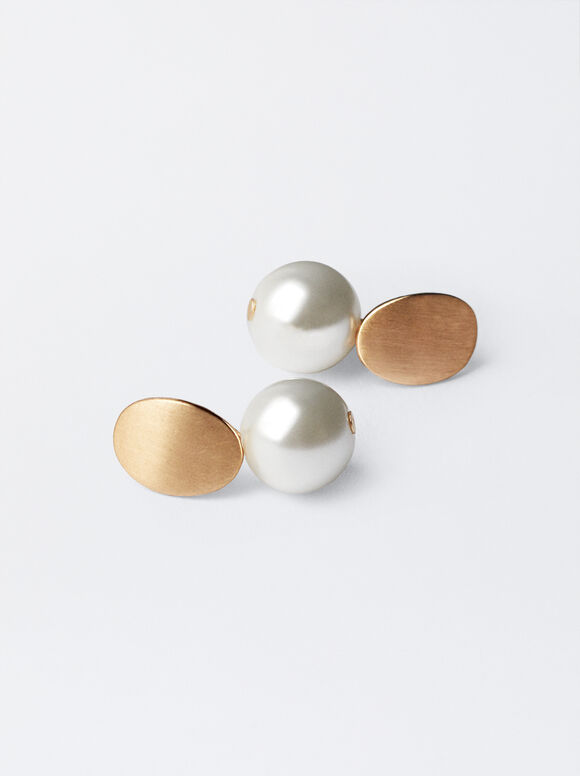 Basic Faux Pearl Short Earrings, White, hi-res
