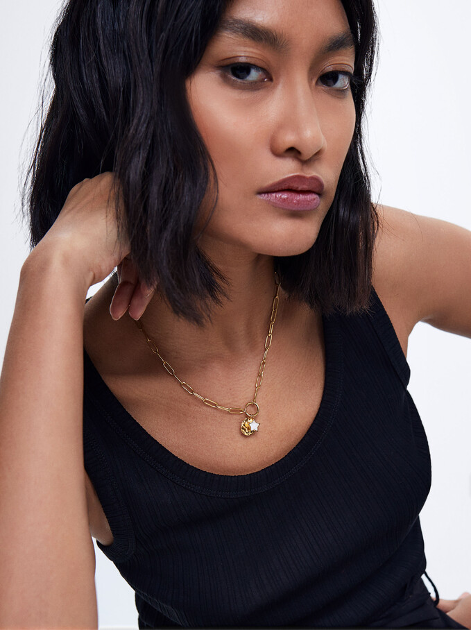 Collier En Acier Avec Étoile, Beige, hi-res