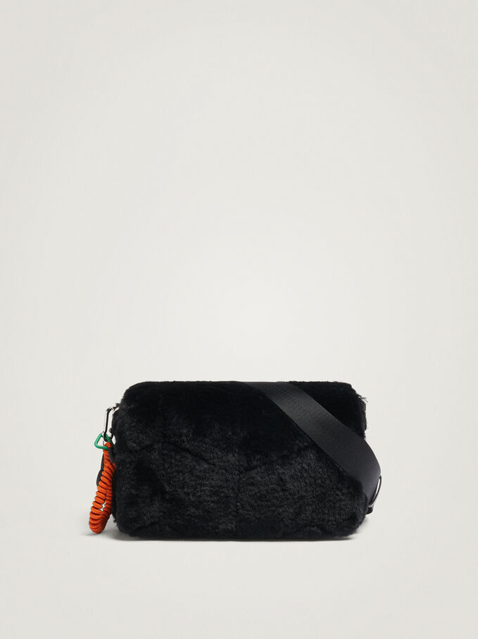 Faux Fur Crossbody Bag, Black, hi-res