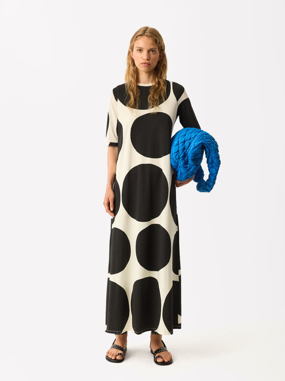 Online Exclusive - Langes Kleid Mit Print, Schwarz, hi-res
