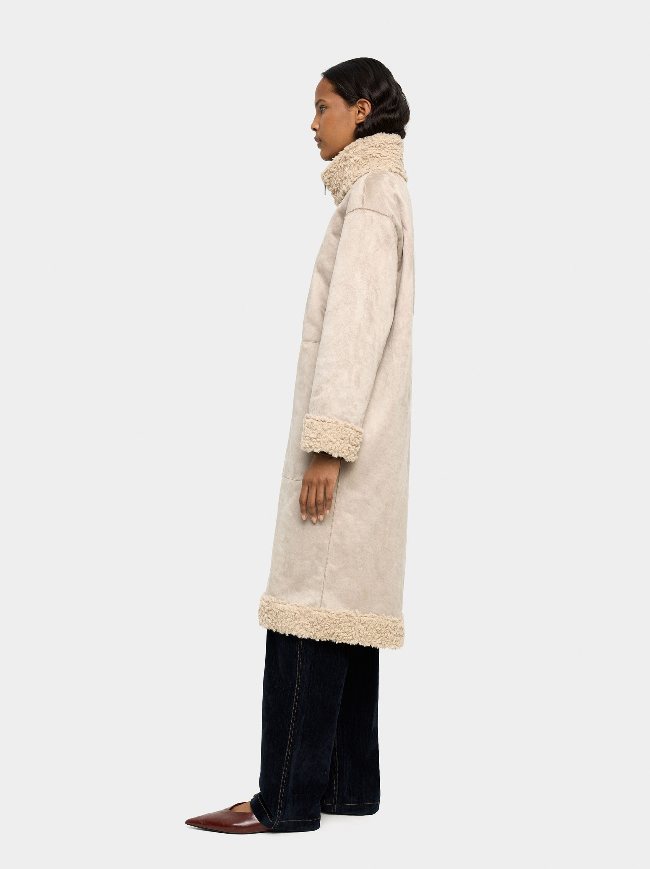 Abric llarg reversible d’efecte pell image number 2.0
