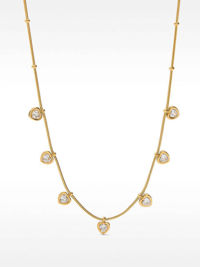 Collar de corazones con cristales - acero inoxidable