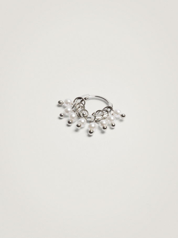 Small Hoop Earrings With Pendants, Silver, hi-res