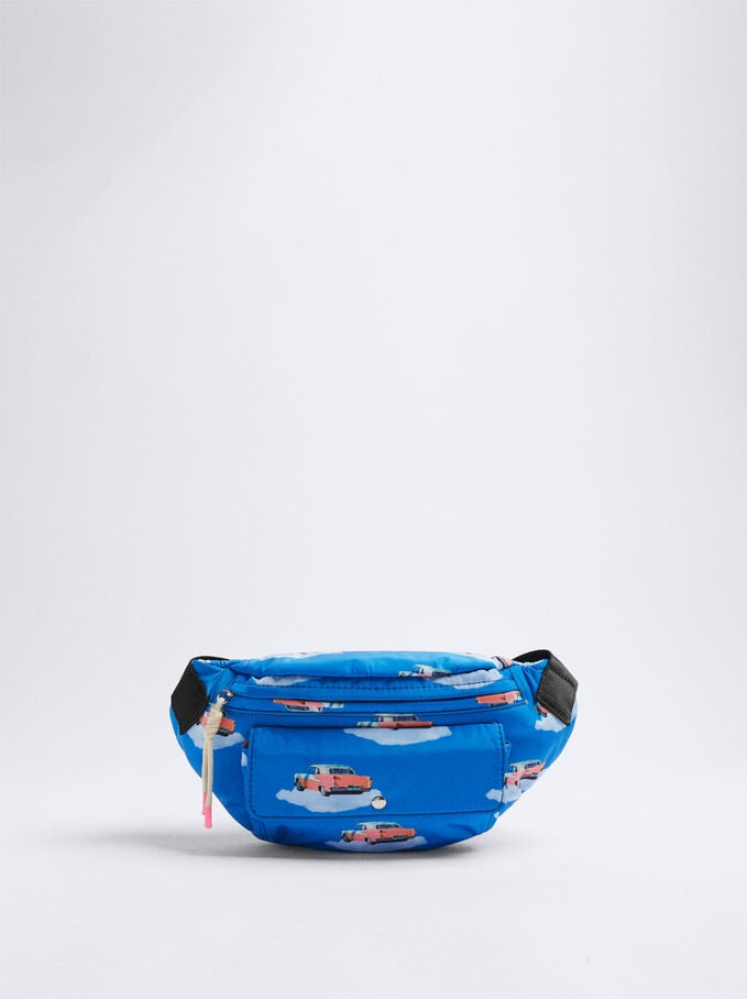 Nylon Printed Belt Bag, Blue, hi-res