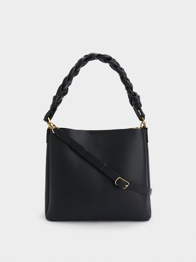 Handbag With Braided Handle, Black, hi-res