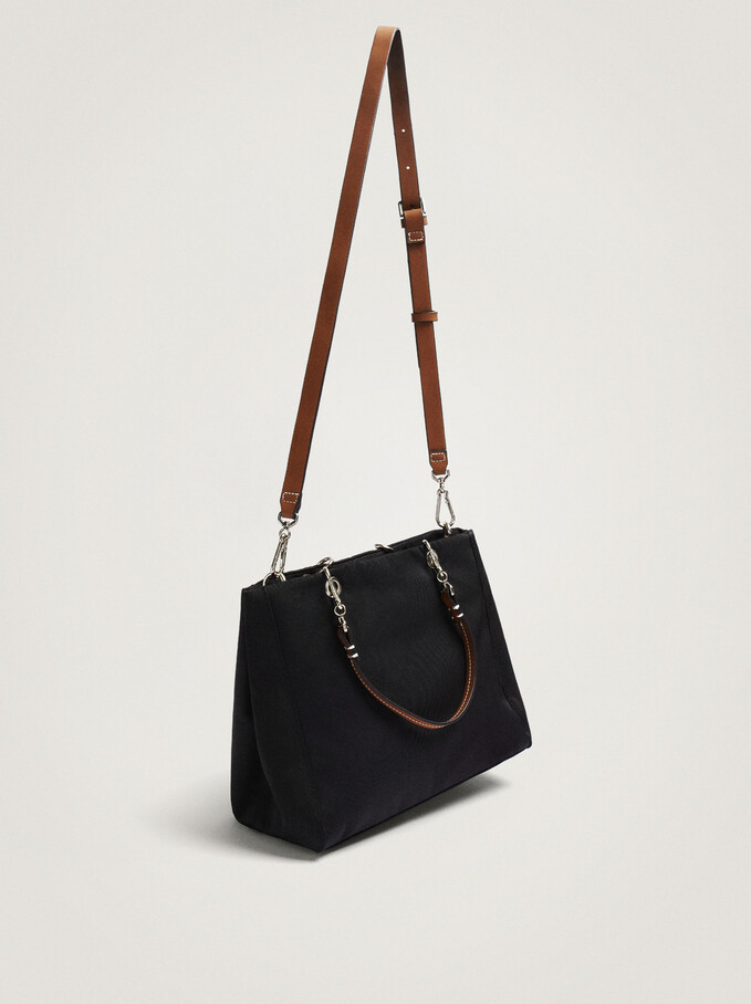 Nylon Tote Bag With Pendant, Black, hi-res