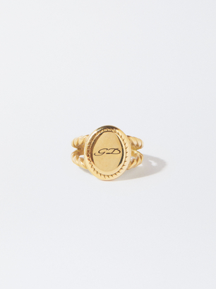 Online Exclusive - Personalized Stainless Steel Golden Signet Ring, , hi-res
