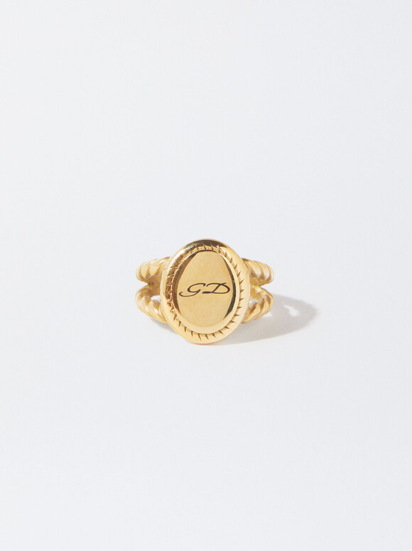 Online Exclusive - Personalized Stainless Steel Golden Signet Ring, Golden, hi-res
