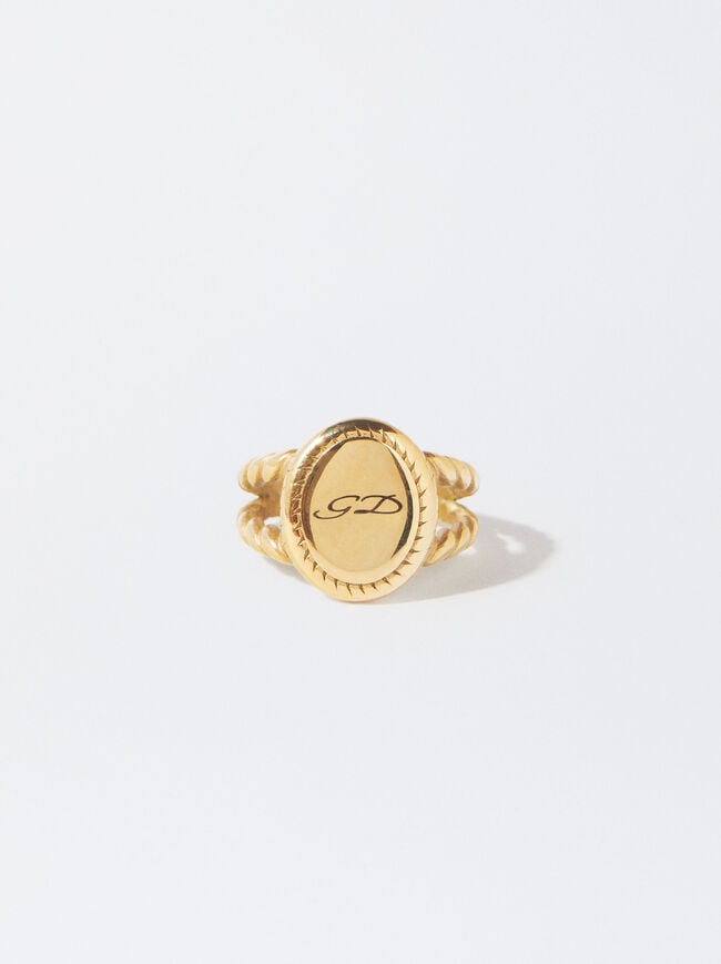 Online Exclusive - Personalized Stainless Steel Golden Signet Ring image number 0.0
