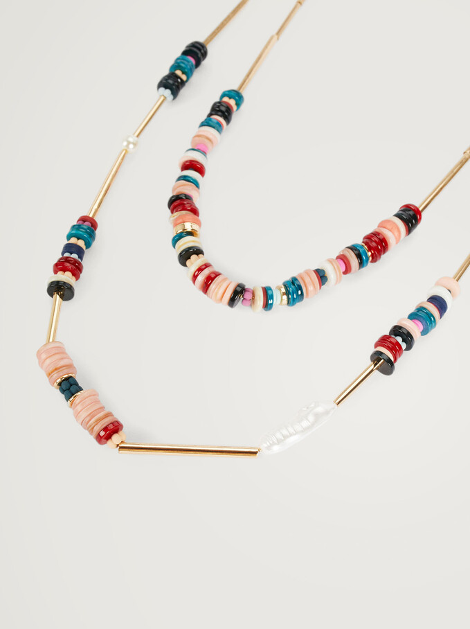 Long Necklace With Shell And Beads, Multicolor, hi-res