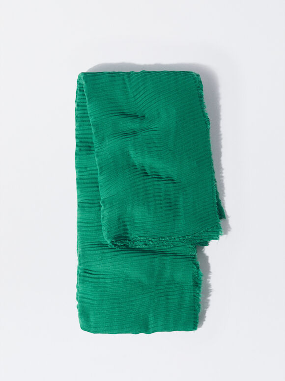  Pleated Scarf, Green, hi-res