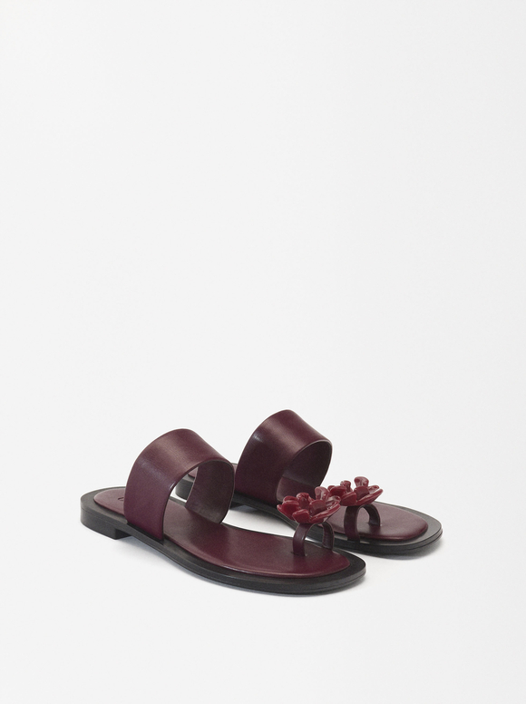 Flat Sandals With Flower, Bordeaux, hi-res
