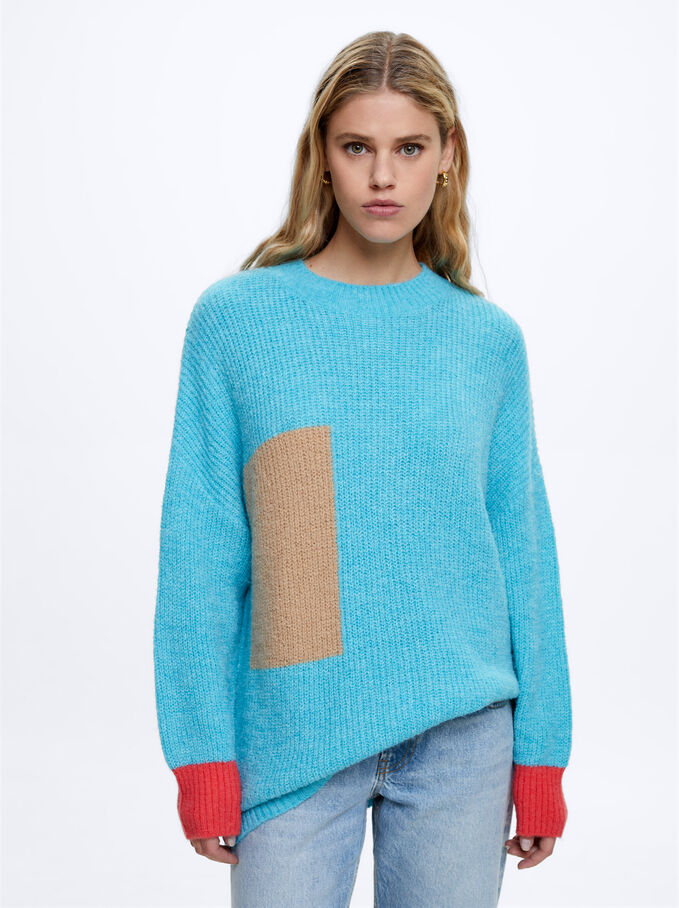 Sweater Lã Decote Redondo, Azul, hi-res
