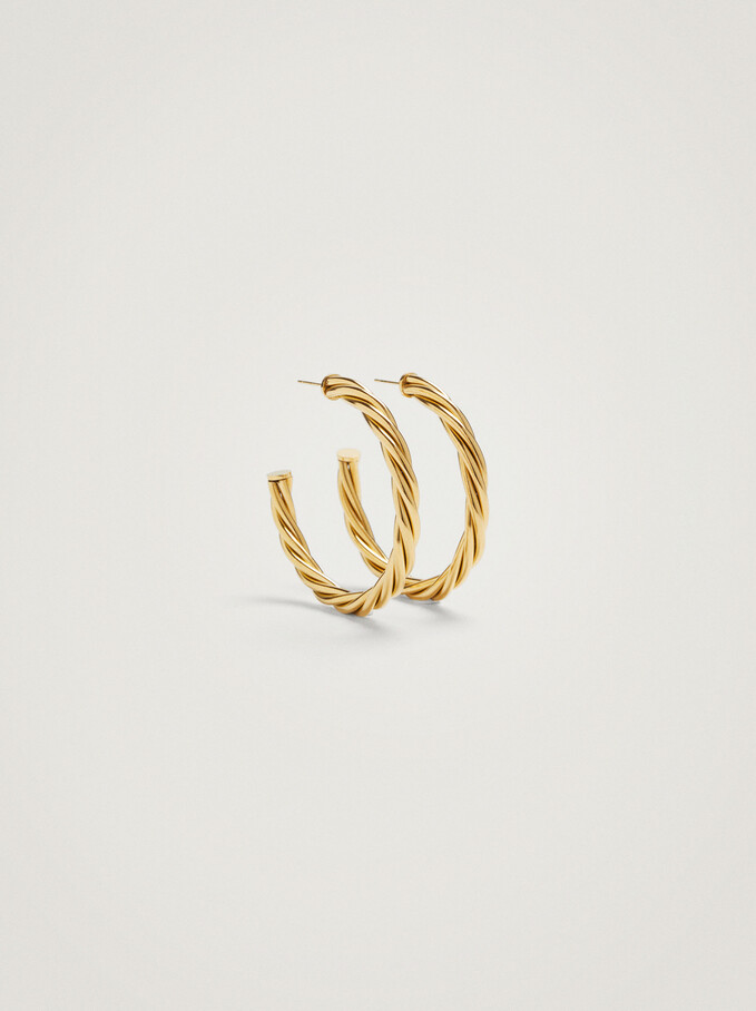 Intertwined Stainless Steel Large Hoops, Golden, hi-res