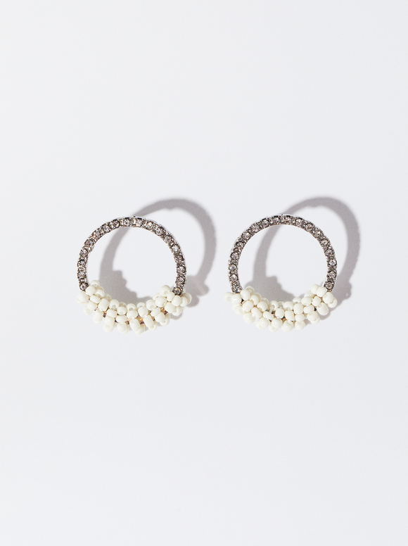 Earrings With Beads, White, hi-res