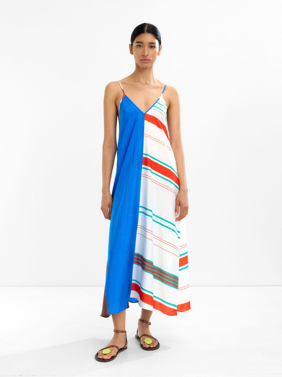 Silk dress with contrast straps