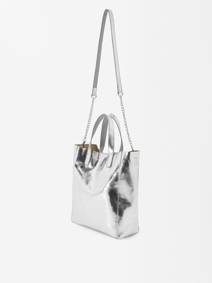 Shopper-Tasche Aus Metallic-Leder - Limited Edition, Silber, hi-res