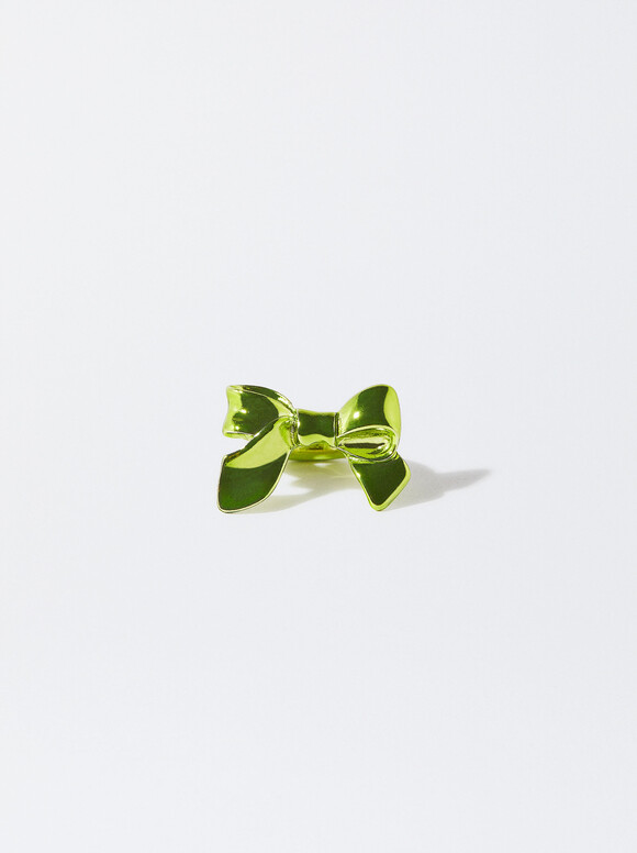 Metallic Bow Ring , Green, hi-res