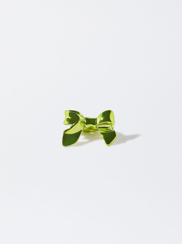 Online Exclusive - Metallic Bow Ring , Green, hi-res