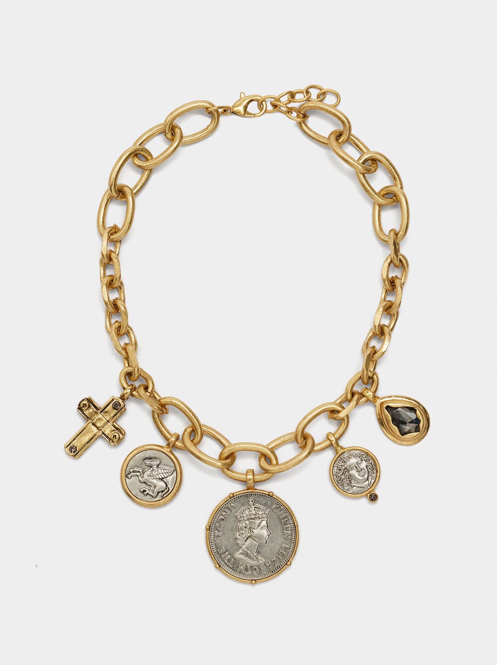 Bicolor necklace of links with coins