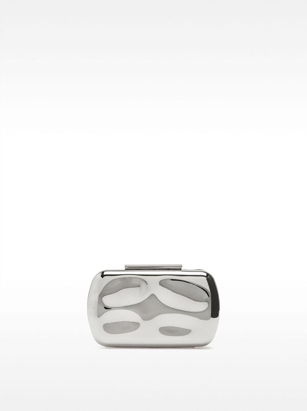 Metallic clutch with embossed detail