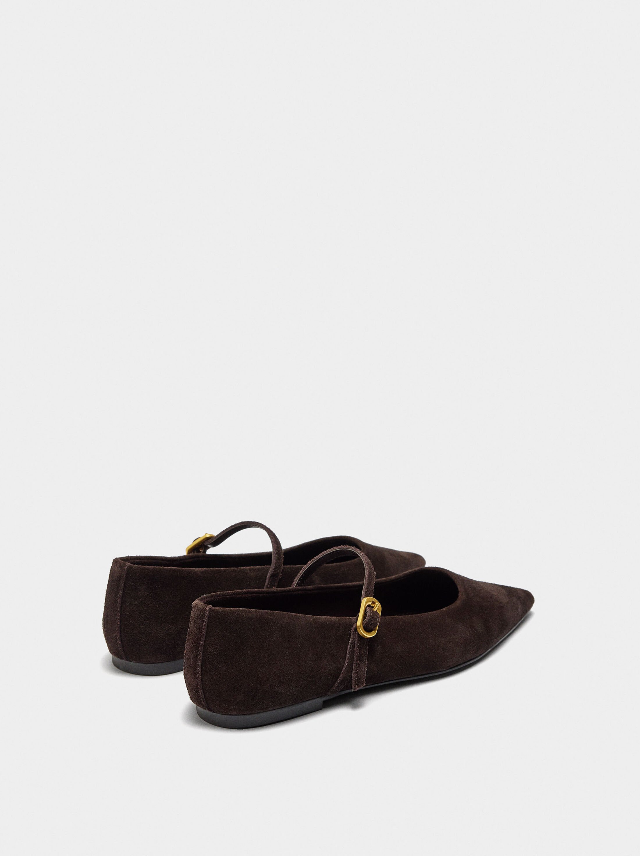 Suede leather ballet flats with buckle image number 3.0