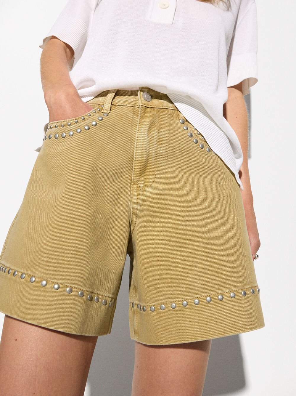 Denim Shorts With Studs