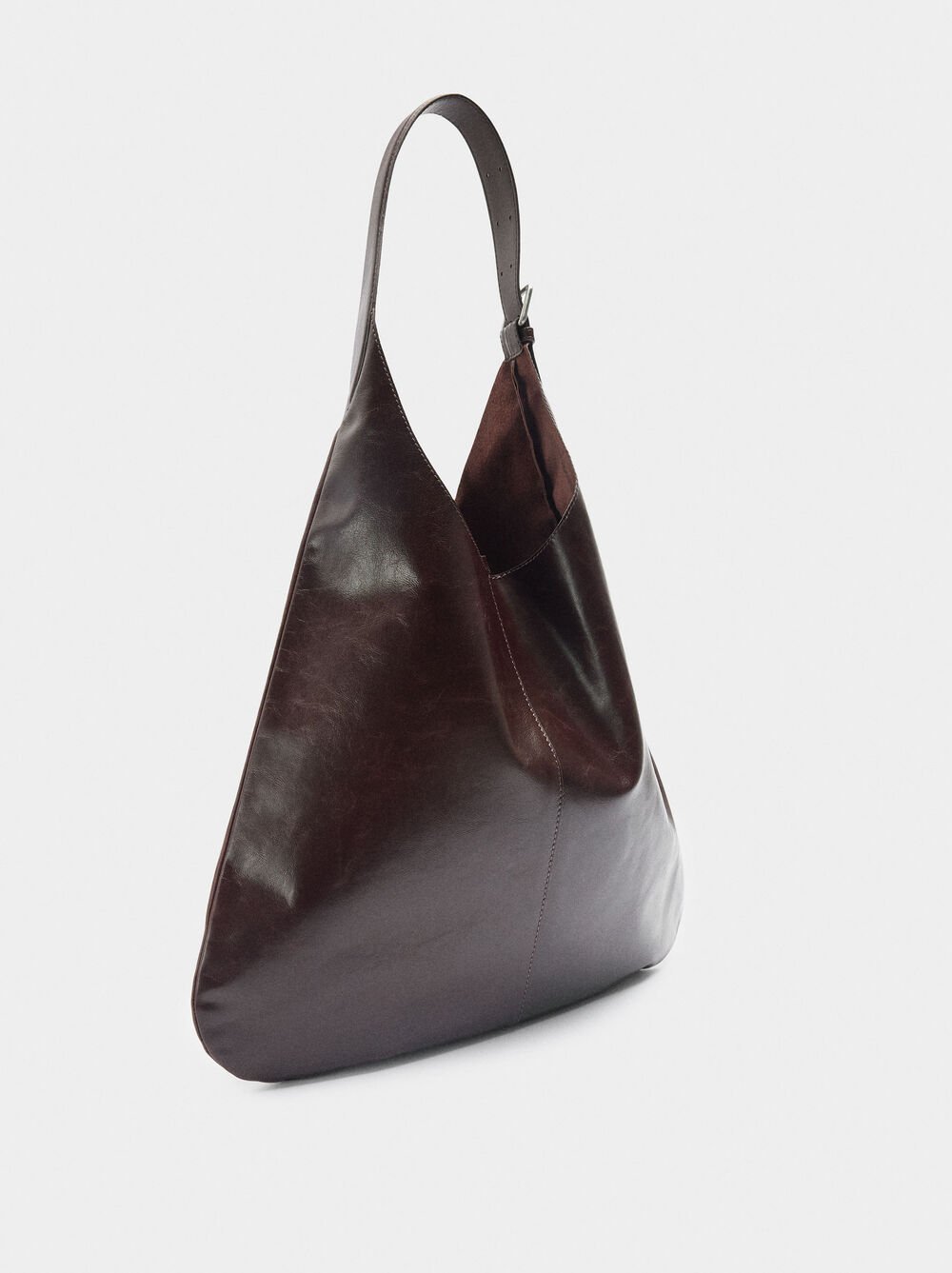 Leather shoulder bag with buckle