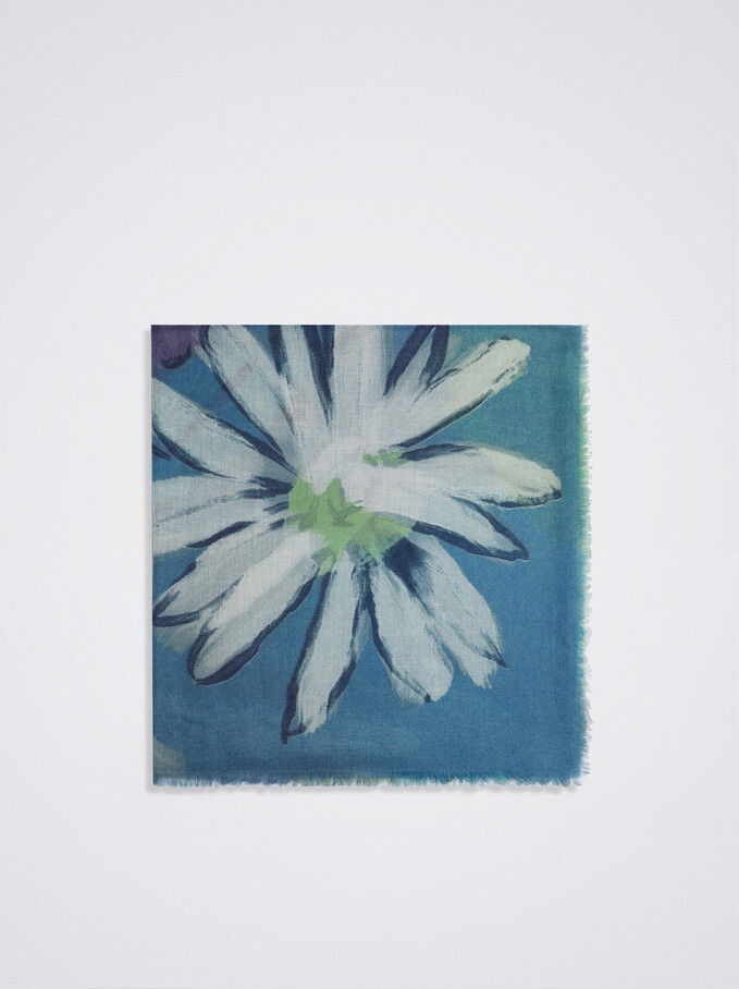 Foulard Imprimé Floral, Bleu, hi-res
