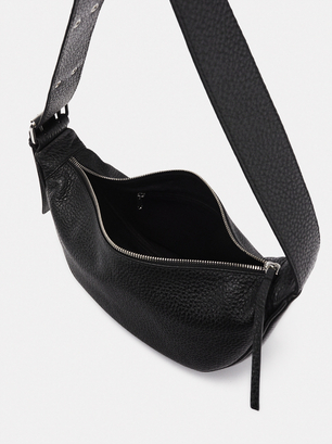 Personalized Leather Shoulder Bag, Black, hi-res