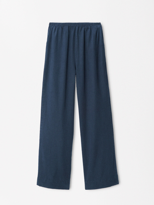 Loose-Fitting Trousers With Elastic Waistband, Navy, hi-res