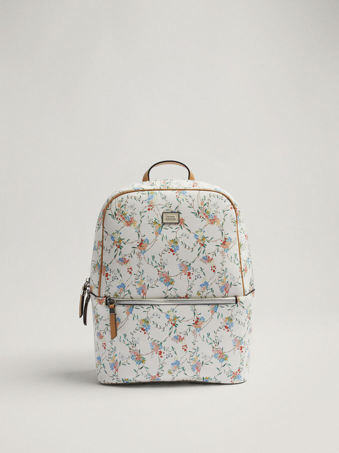 Floral Print Backpack, Pink, hi-res