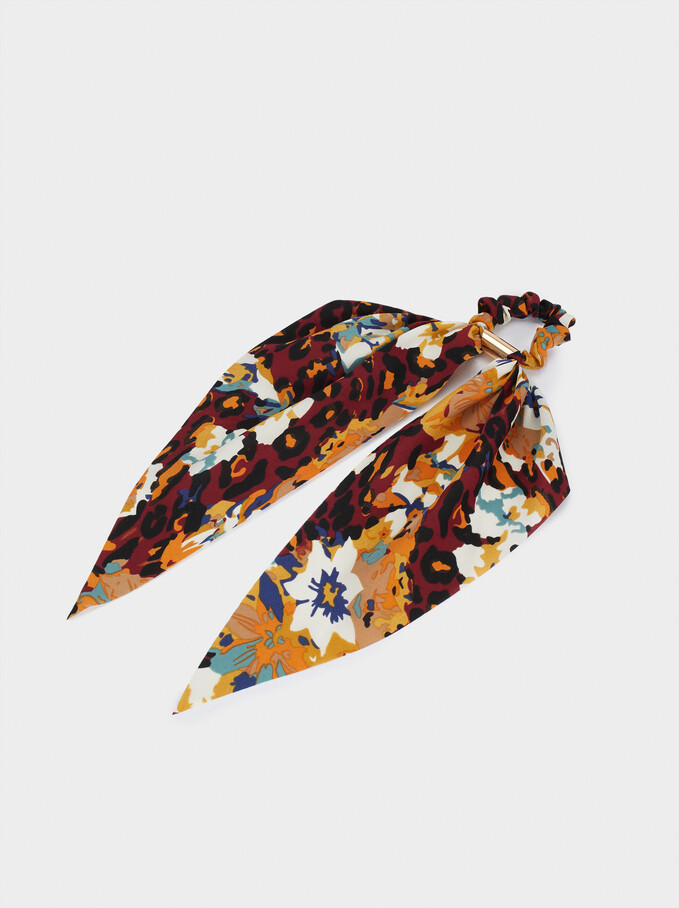 Printed Scrunchie With A Bow, Multicolor, hi-res