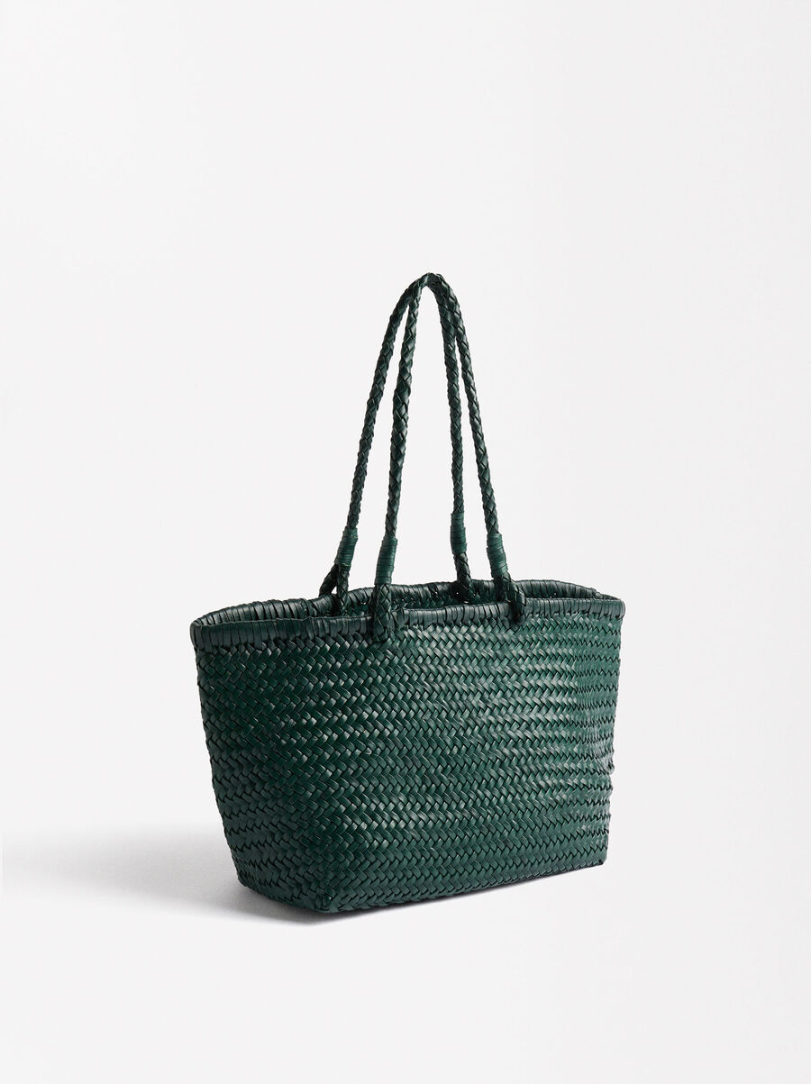 Woven leather shopper bag