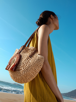 Straw Tote Bag, Camel, hi-res