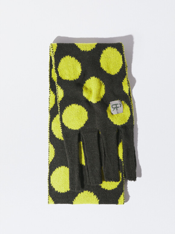 Maxi Jacquard Scarf With Fringes, Yellow, hi-res