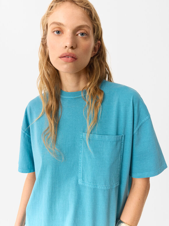 Anpassbare T-Shirt Aus Baumwolle, Blau, hi-res