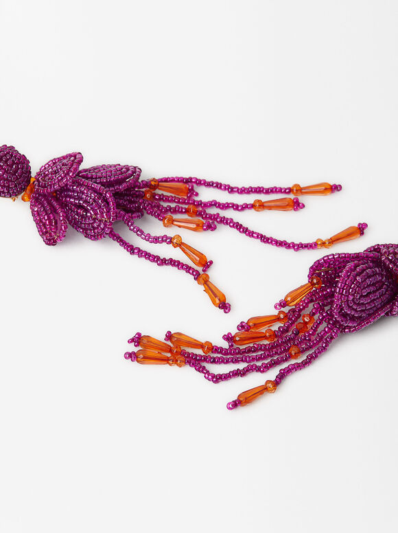 Long Drop Earrings With Beads, Purple, hi-res