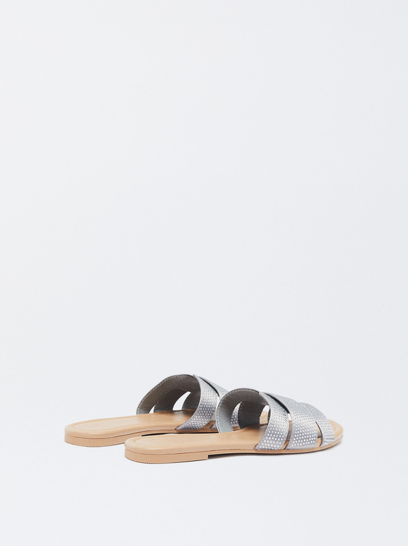 Flat Sandals With Glitter, Silver, hi-res