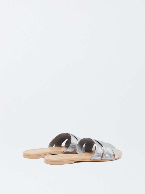 Flat Sandals With Glitter, Silver, hi-res
