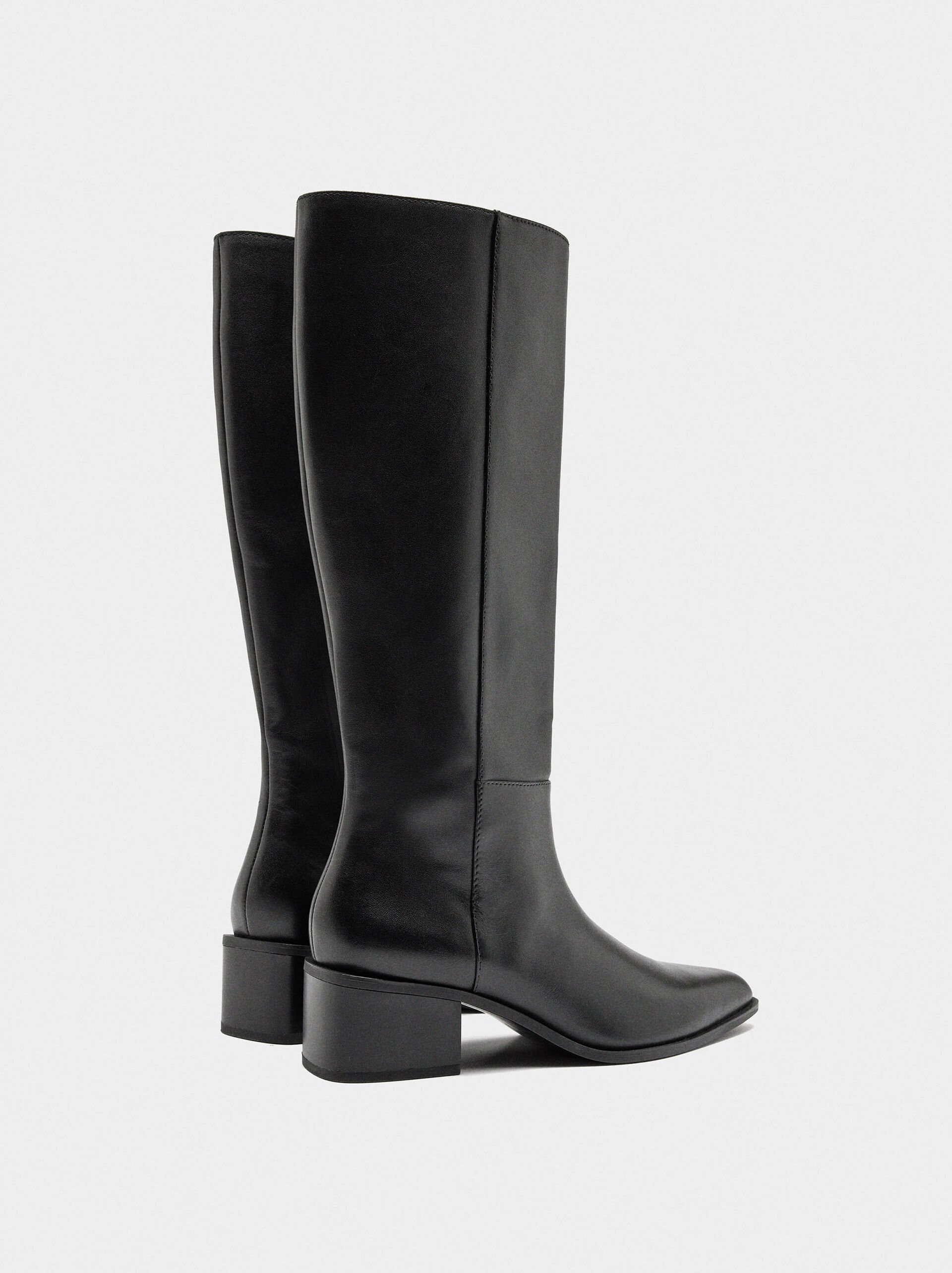 Bottes en cuir talon large image number 3.0