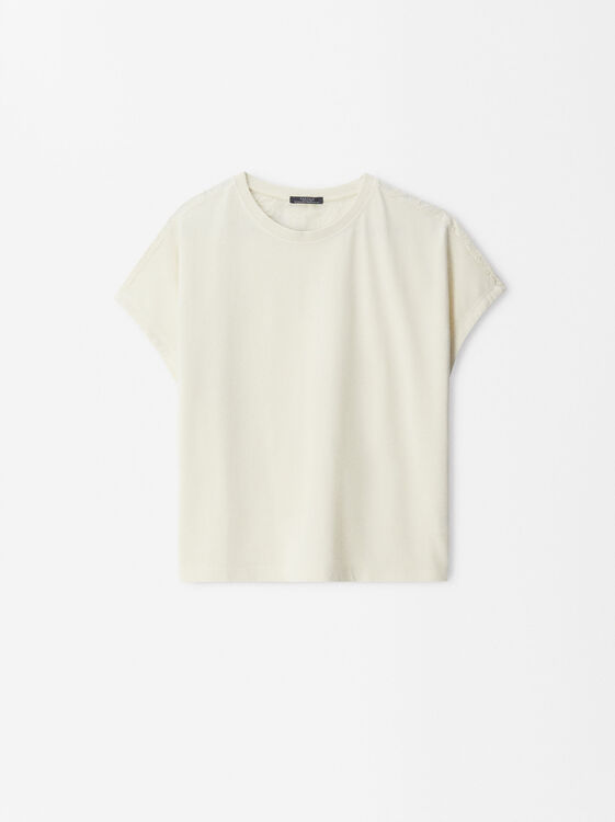 T-Shirt With Embroidery, Beige, hi-res