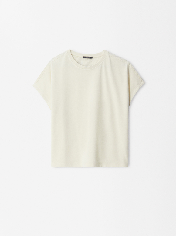 T-Shirt With Embroidery, Beige, hi-res